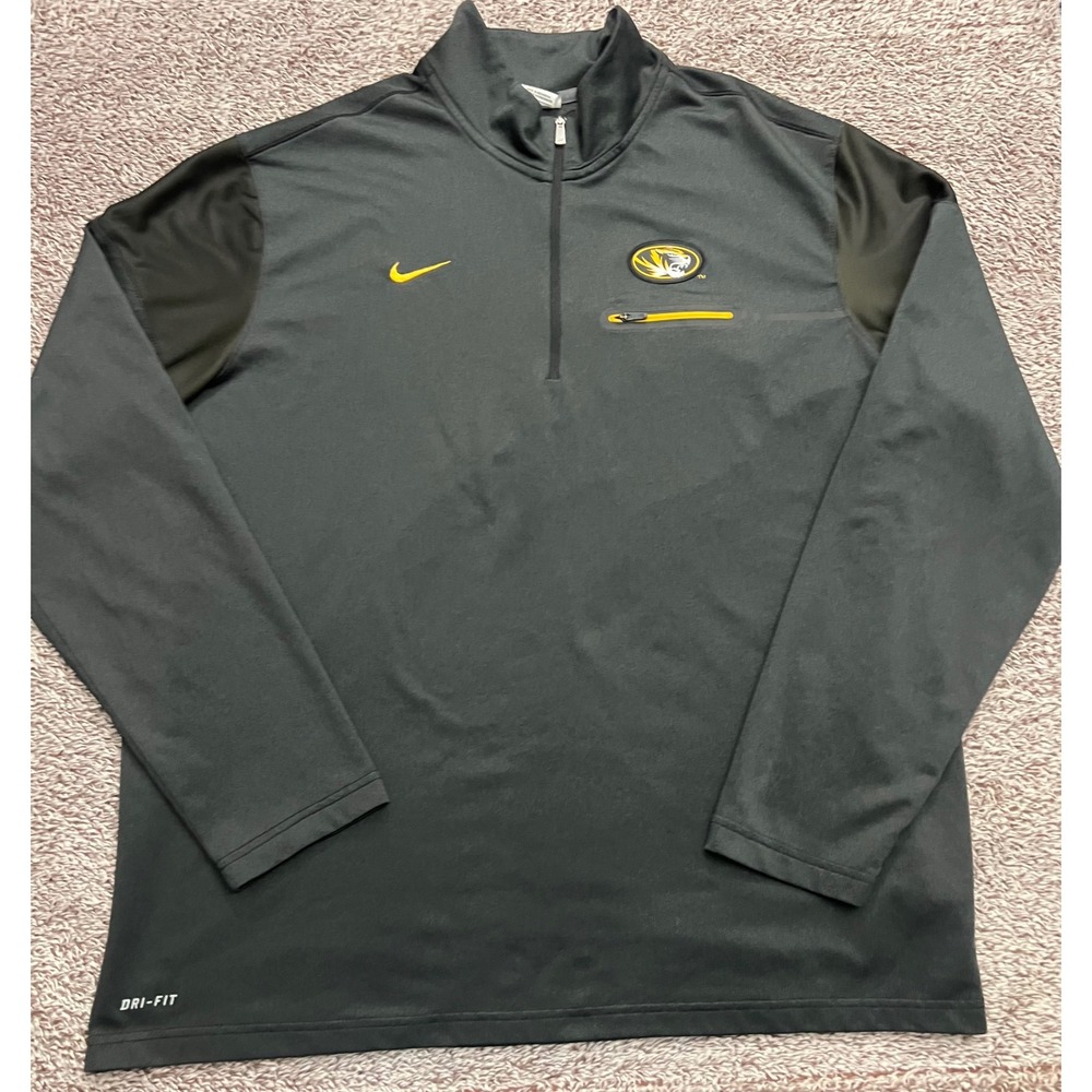 Nike Mizzou Missouri Tigers Dri-FIT 1/4 Zip Pullover Mens 2XL Black Gold